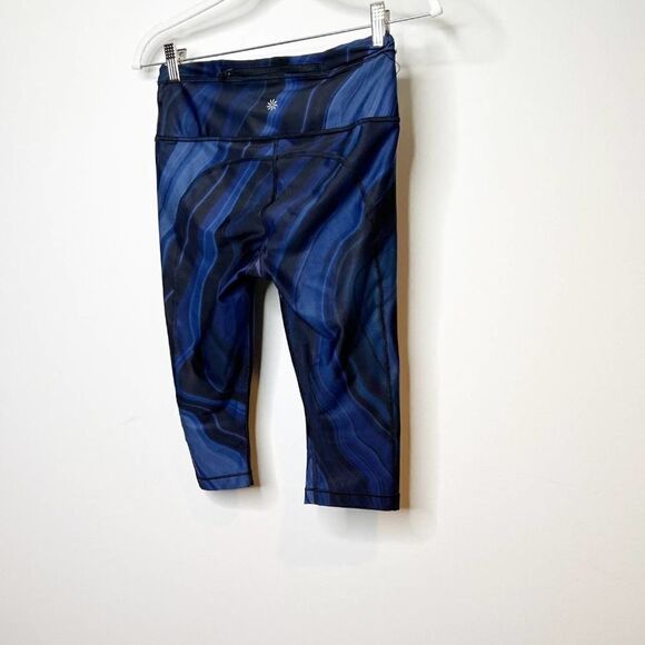 Athleta Womens Blue Black Accelerate Geode Activewear Cropped Leggings Size SP - Picture 2 of 7